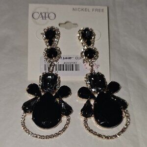 CATO Black with Bling Statement Earrings Post Back New